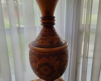 Large carved wood vase