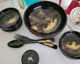 Black lacquer salad set