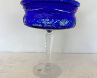 Crystal cobalt blue lidded dish