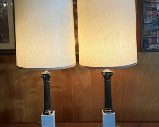 Hollywood Regency white marble brass lamps