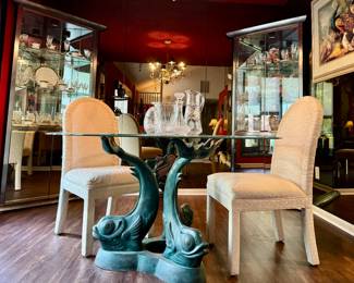 MCM Dining Table - Dolphin Motif with glass top