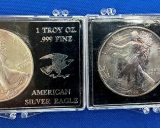 (2) 1992 SILVER AMERICAN EAGLES 