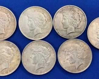 (7) PEACE SILVER DOLLARS 1922-24