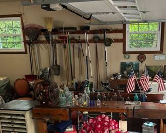 Garage, Woodworking Bench Table, Gardening Tools, Antiques