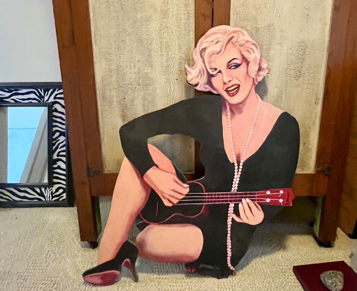 Hand painted Marilyn Monroe cutout on wood.  Done by San Francisco artist, Dimitri Kabaz, in the 1970’s