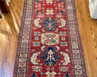 Hand Knotted Wool Runner - 10'3" x 2'3" (red, blue)
