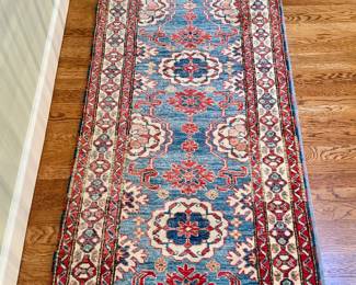 Hand Knotted Wool Runner - 10'3" x 2'3" (blue, maroon)