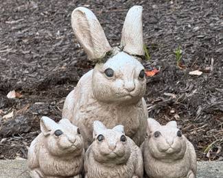 Cement Rabbit Family
