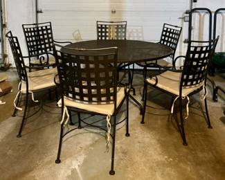 Wrought Iron Patio Table & 6 Armchairs