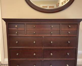 Matching dresser. Oval wood mirror