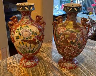 Pair of Large Vintage Japanese  Satsuma Style  Vases