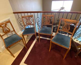 4- Wood and Velvet Harp back Chairs