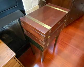 Brass Inlaid detachable boxes on stand with keys 27" x 16 " 10