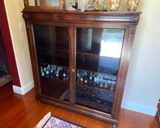 Antique two door bookcase with glass doors 54" x 52" x 15"