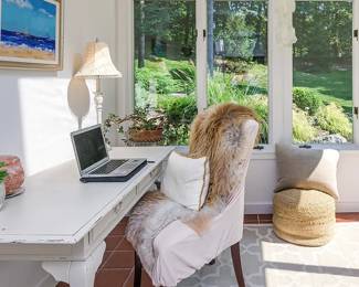 White desk or table, chair, 