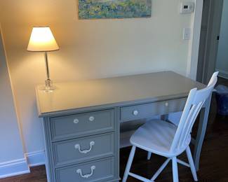 Dresser, chair, oil painting, table lamp