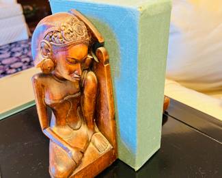Indonesian Carved Bookends - male & female