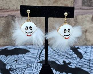 Vintage Furry White Ghost Earrings