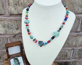 Copper Chrysocolla Ring Native Turquoise  Stone Necklace  Tested  See Pictures