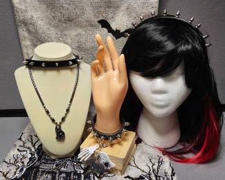 Spiked Choker, Bracelet Headband  Hematite Cat Necklace  Ghost  Bat Bracelet
