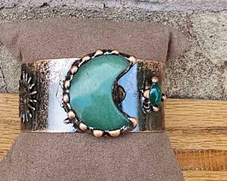 Jadeite Crescent Moon Sun Cuff Bracelet  Tested  See Pictures