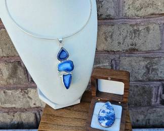 Sodalite Ring Agate Geode Slice Long Dangle Necklace  Tested  See Pictures
