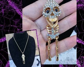 Dancing Rhinestone Skeleton Necklace See Video