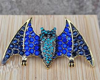 Icy Blue Black Bat Brooch 