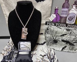 Money Dollar Signs Dollar Bill Silver Tone Necklace  Hip Hop Grillz  Iced Out Diamond Teeth