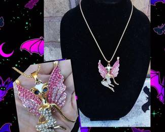 Whimsical Fairy With Rhinestones Necklace See Video