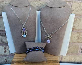 Amethyst Triple Moon Necklaces Bracelet  Tested  See Pictures