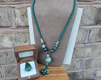 Nephrite Jade Ring SemiPrecious Stone Tassle Necklace  Tested  See Pictures