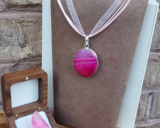 Pink Botswana Ring Necklace  Tested  See Pictures 