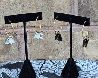 Vintage Metal Halloween Earrings Ghosts  Witches