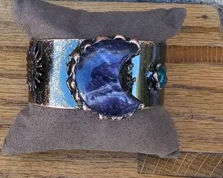 Celestial Amethyst Crescent Moon Cuff Bracelet Tested  See Pictures