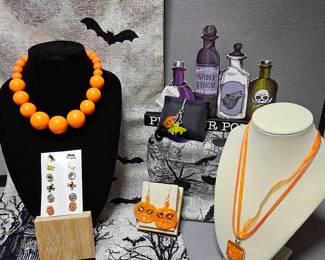 Orange Beaded Necklace Halloween Earrings  Bracelet