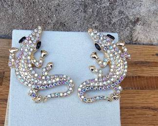Iridescent Rhinestone Alligator Earrings See Video