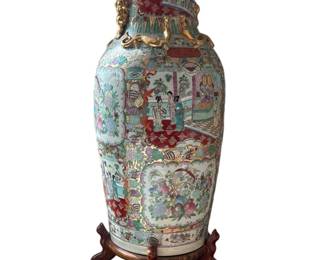 Large Oriental Decorative Vase With Stand
