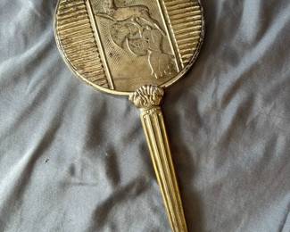 Antique Art Noveau Gilt Doe Leaf And Berry Hand Vanity Mirror Early 1900s