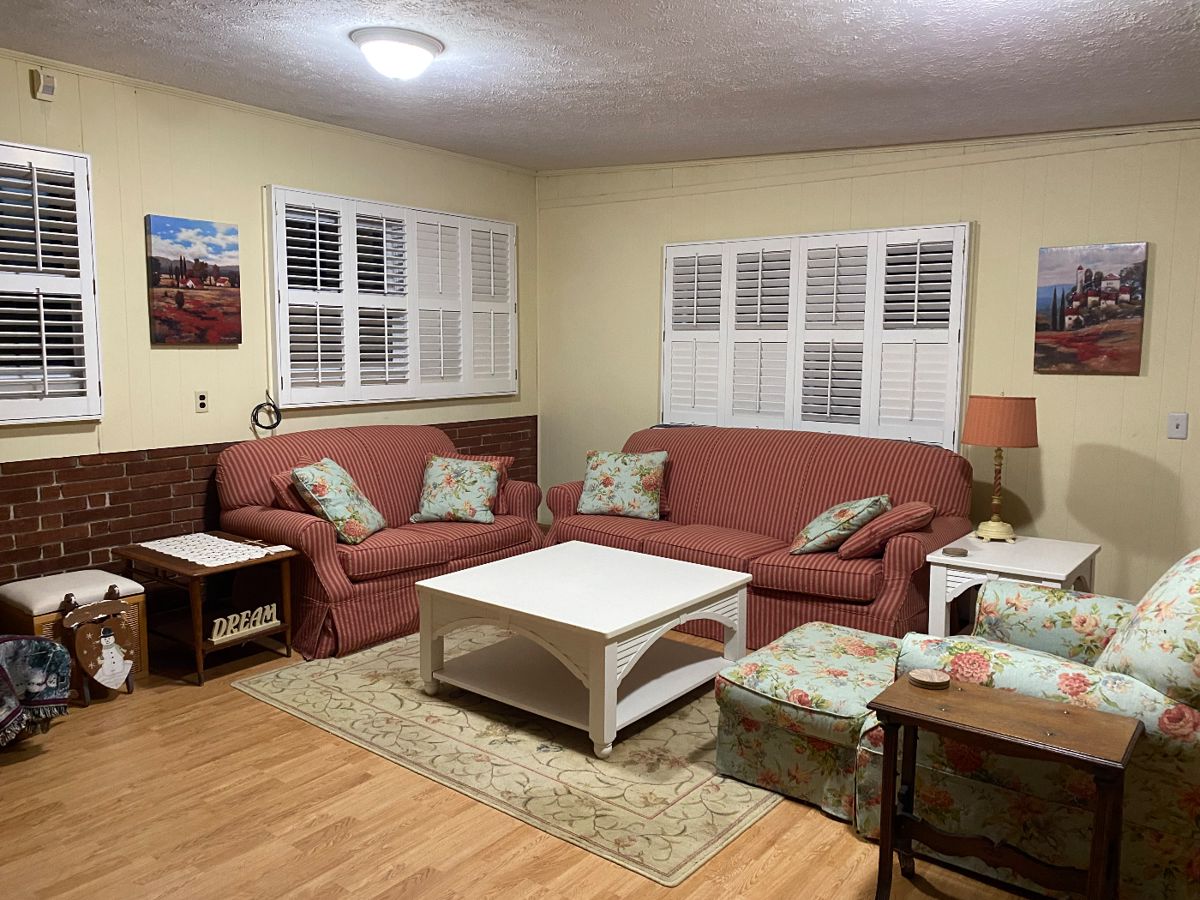 Sofa, loveseat, coordinating chair, ottoman, end table and coffee table.