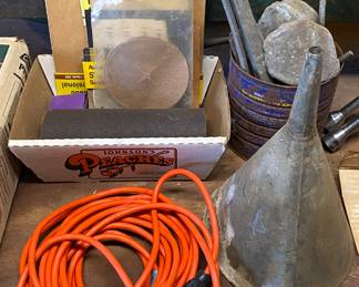 Sandpaper, Electrical Cords, Galvanized Funnel