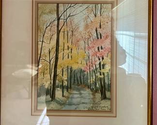 Framed watercolor signed by Judith S. Plucker