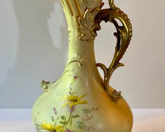 Robert Hanke embossed porcelain hand painted floral pitcher