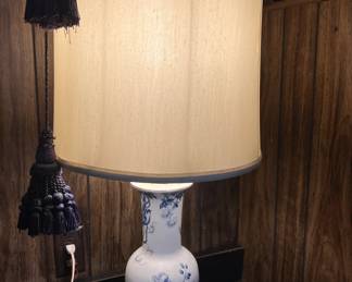 Vintage blue and white porcelain base lamp