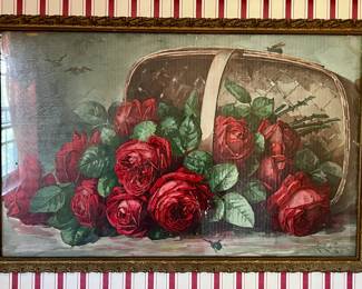 Vintage framed lithograph "A Basket of Beauties" signed by Paul de Longpre