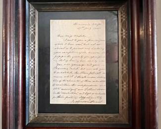 Framed reproduction of letter signed by Jefferson Davis