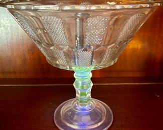 Vaseline glass pedestal fruit bowls