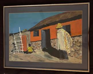 Attributed to Jo Lathwood (1902-1987), Haitian Scene 1980s, 24 x 18 framed, unsigned, provenance on back. #10
