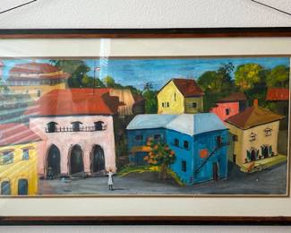 Jo Lathwood (1902-1987), Carribean Art Shops, Double sided, Art on both sides, 31 x 17 framed, signed Jo Cassett Lathwood. #12