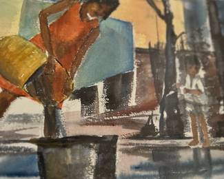 Jo Lathwood (1902-1987), Girl pouring water, 26 x 19 framed, signed. #18